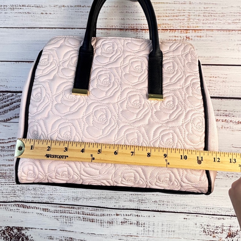 Betsey Johnson Pink Quilted‎ Rose Satchel Bag with Large Striped Bow Fairy Goth - Picture 4 of 16